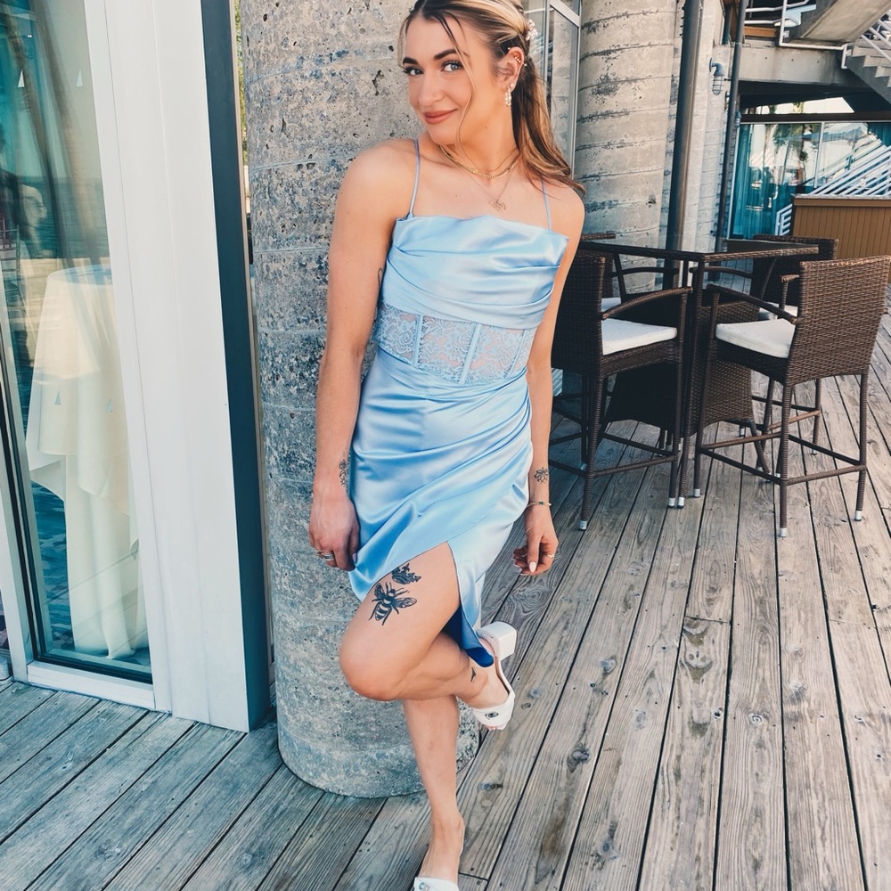 Baby Blue Lace / Satin Corset Dress